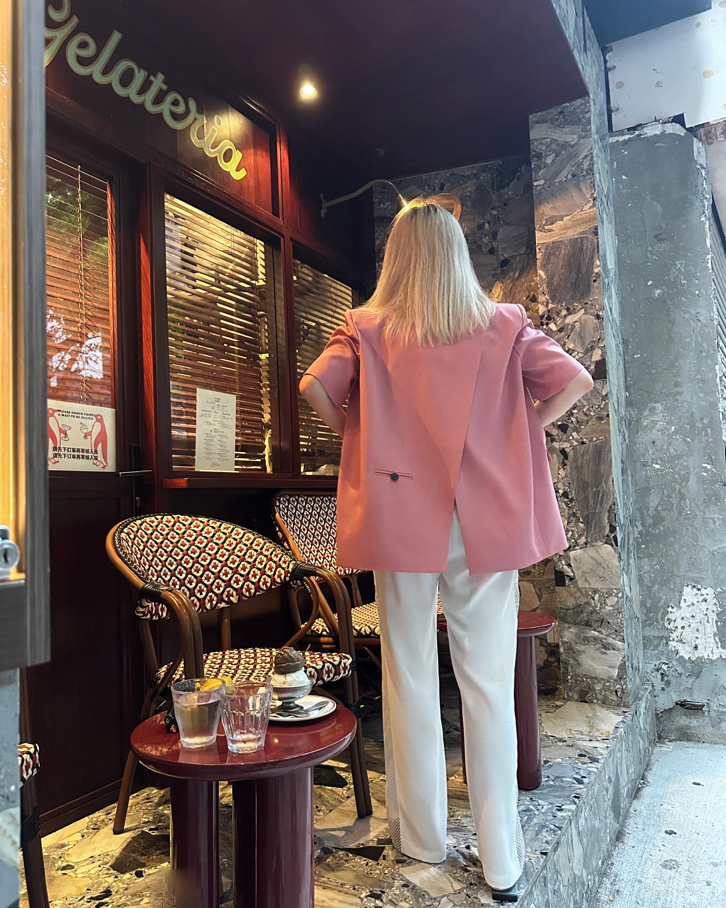 aalis ADDI side netting panel straight legs pants (White)