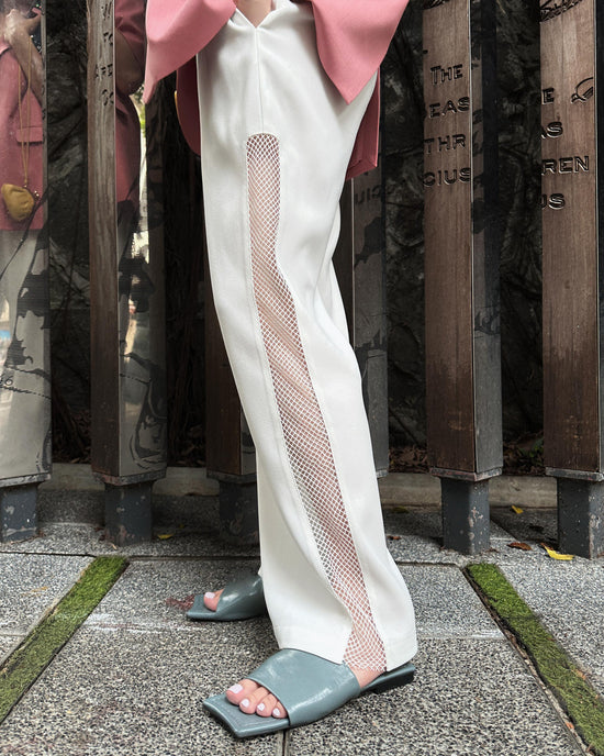 aalis ADDI side netting panel straight legs pants (White)