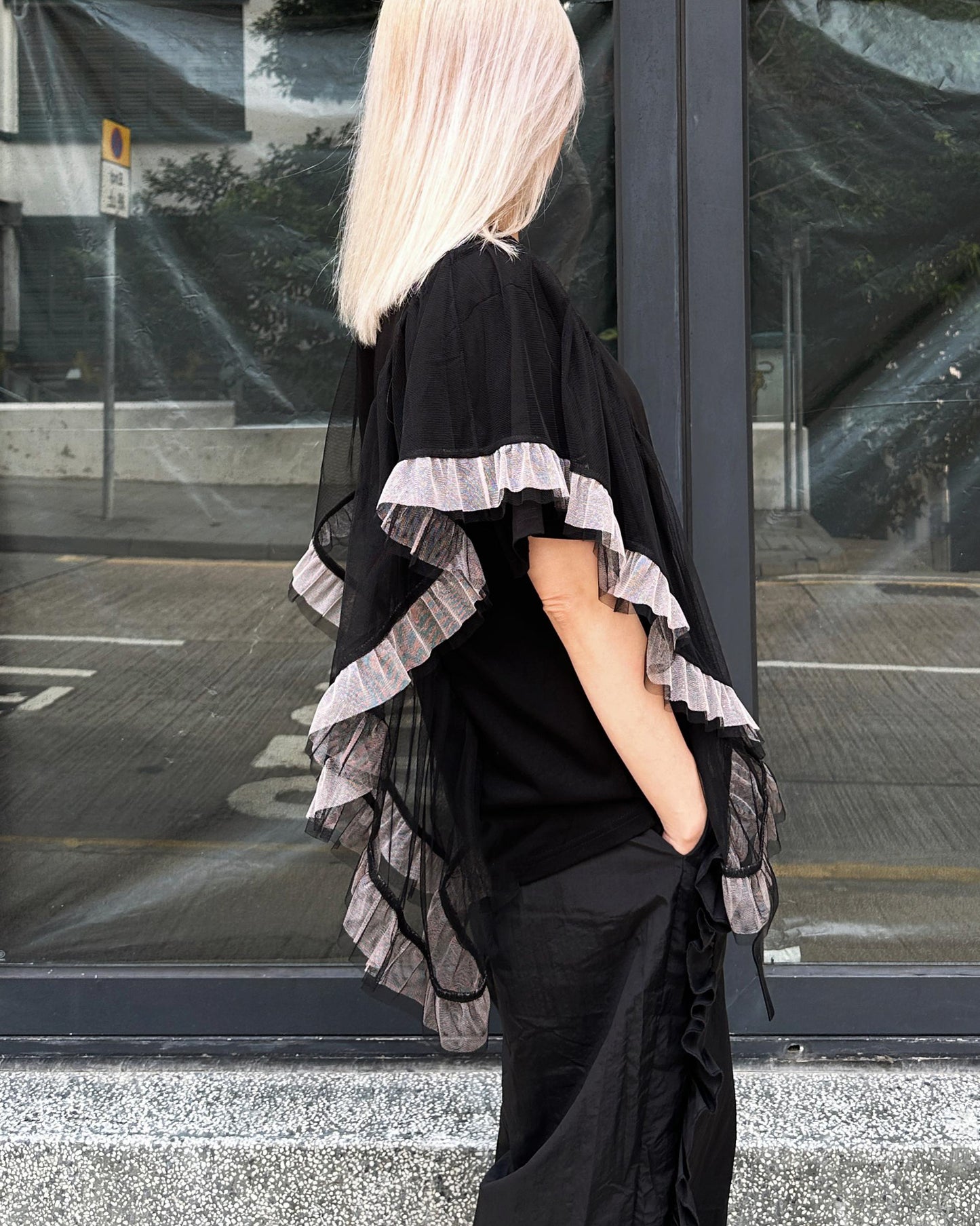 [Flash Promotion] aalis HANNAH lurex mesh cascade mesh Tunic Top (Black)
