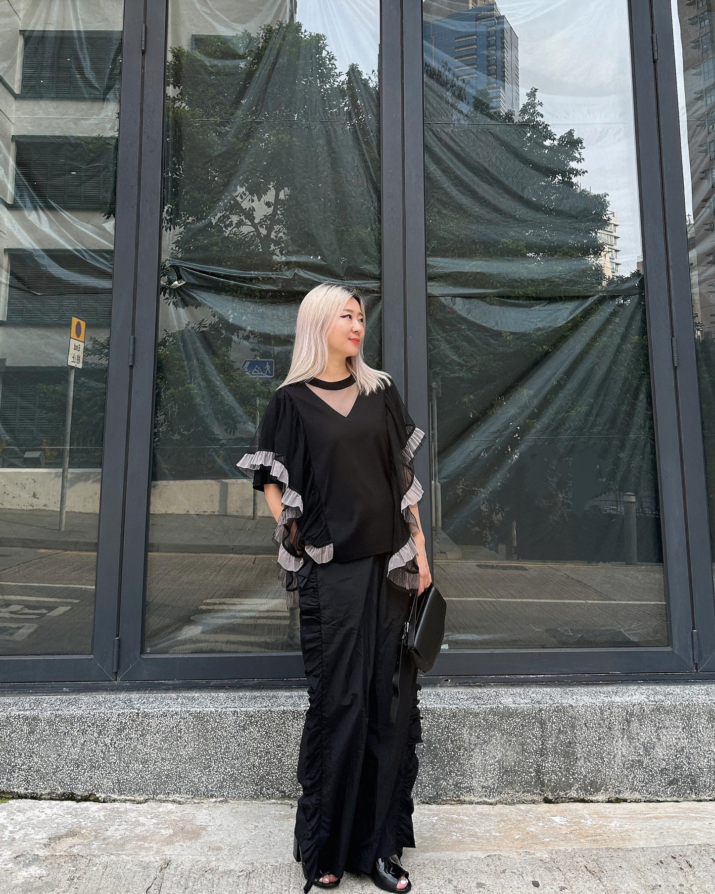 [Flash Promotion] aalis HANNAH lurex mesh cascade mesh Tunic Top (Black)