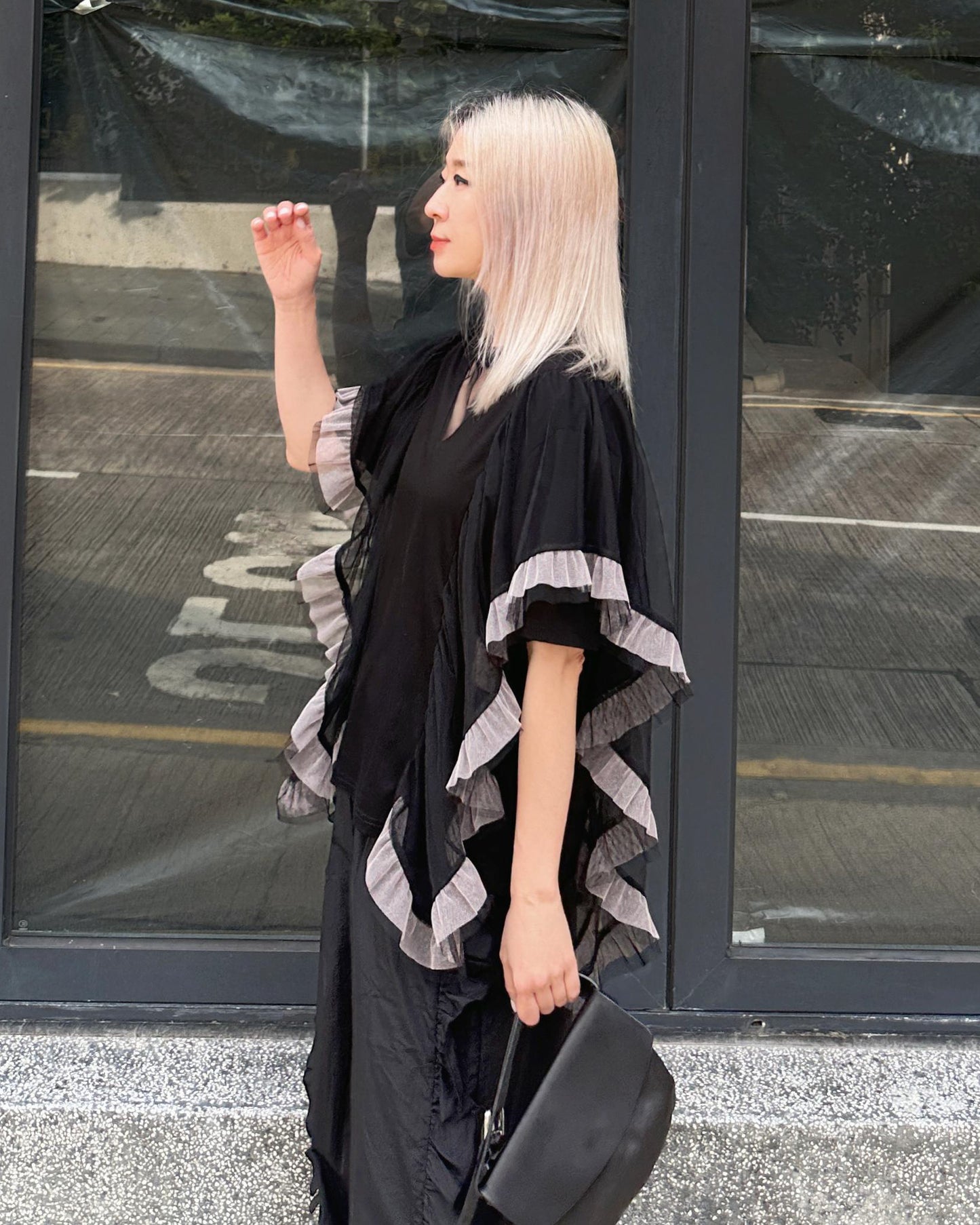 [Flash Promotion] aalis HANNAH lurex mesh cascade mesh Tunic Top (Black)