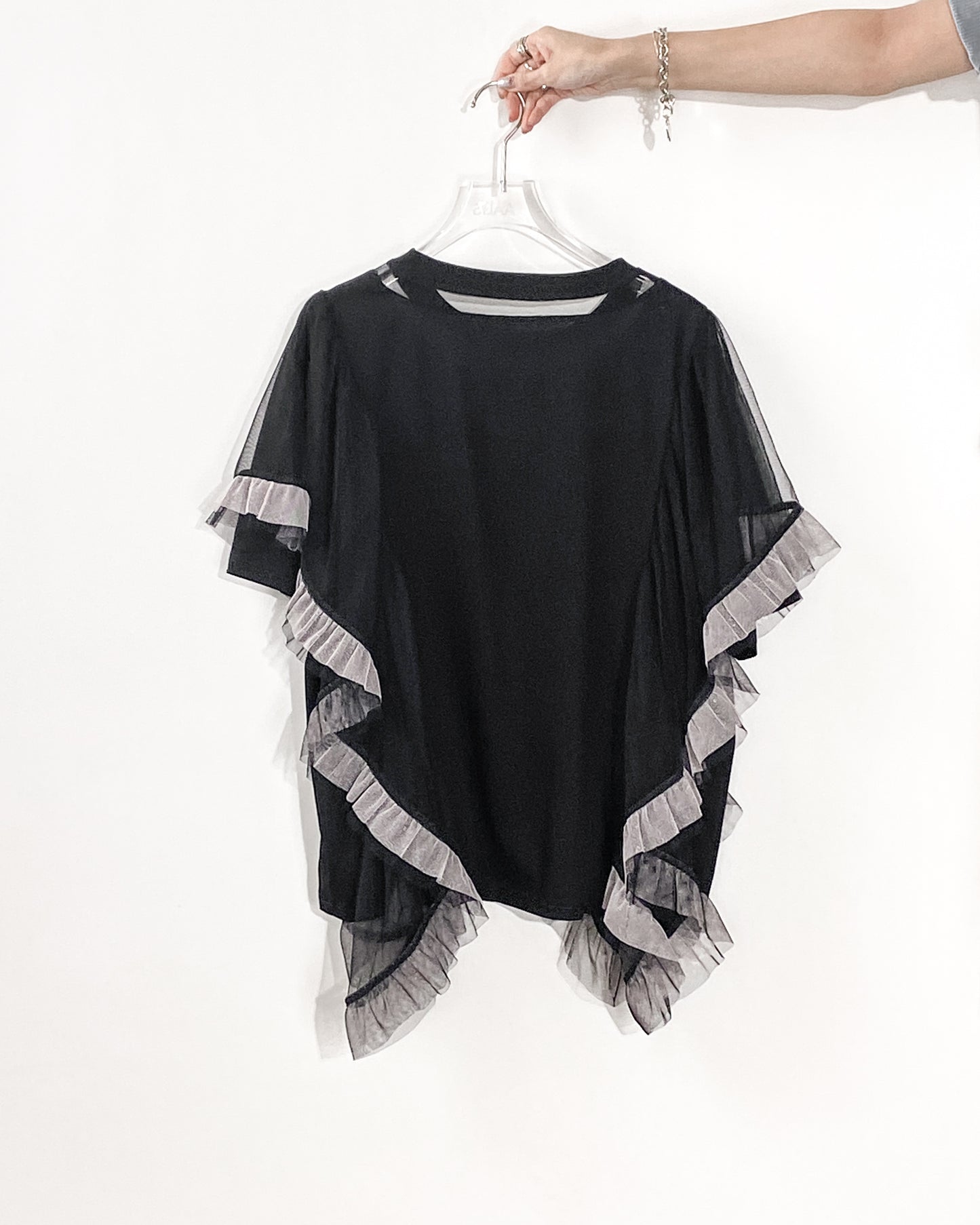 [Flash Promotion] aalis HANNAH lurex mesh cascade mesh Tunic Top (Black)