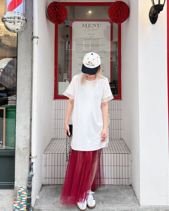 （预购）aalis REKO 网眼荷叶边修身T恤裙（白色）