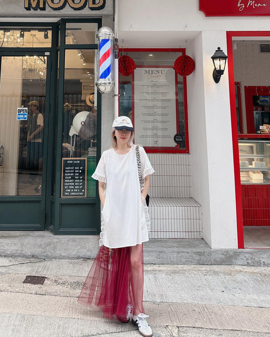 （预购）aalis REKO 网眼荷叶边修身T恤裙（白色）