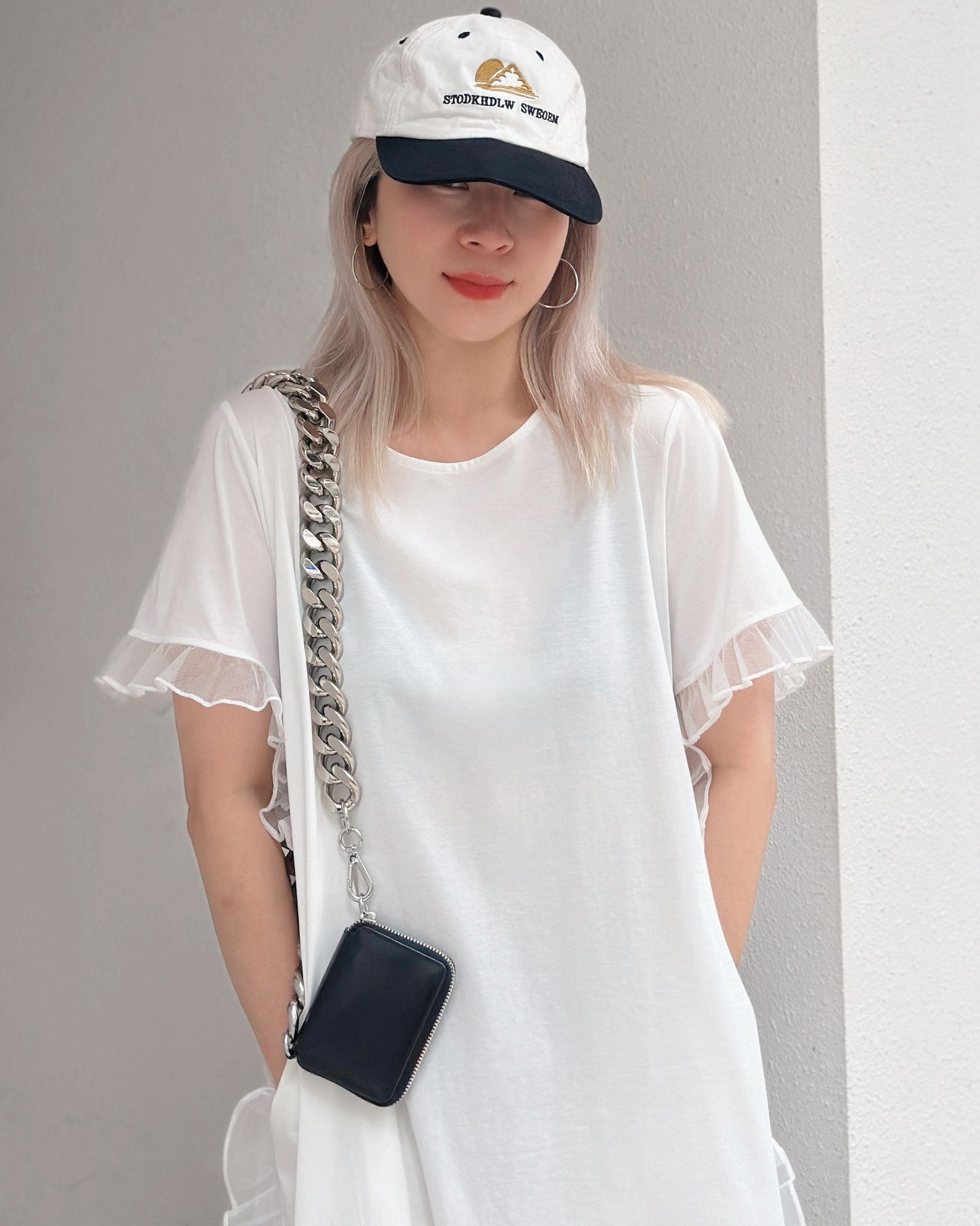 （预购）aalis REKO 网眼荷叶边修身T恤裙（白色）