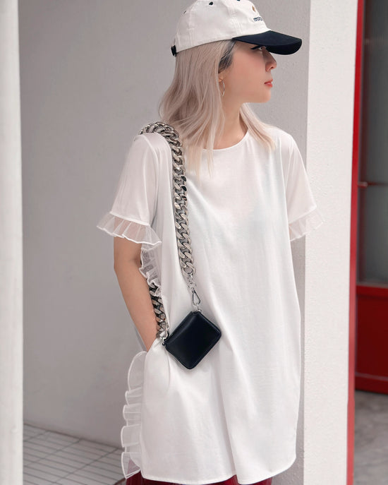 （预购）aalis REKO 网眼荷叶边修身T恤裙（白色）