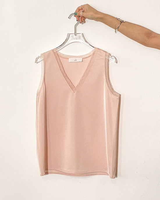 （预购）aalis IDO SS25 V领网眼修边背心（浅桃色）