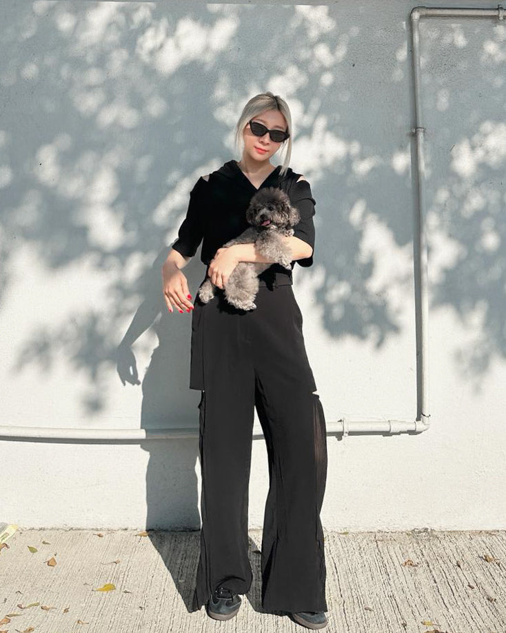 aalis NAJI KNIT cutout shoulder lace hoodie (Black)