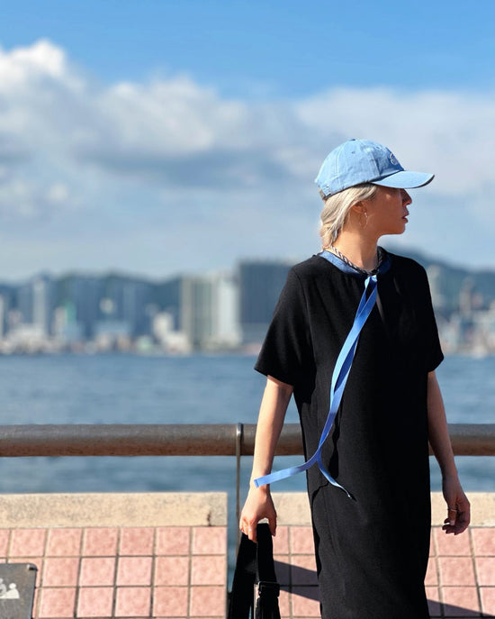 aalis KEMI mesh collar grosgrain ribbon tie on the back bias cut dress (Black)