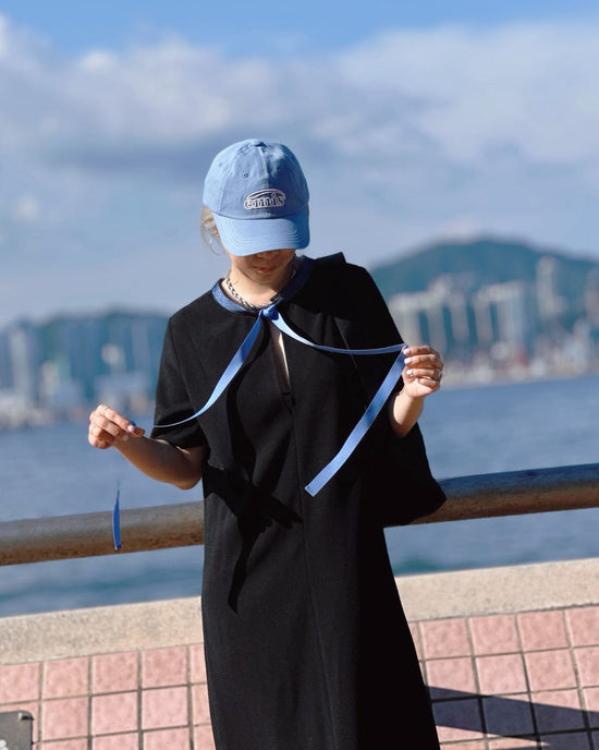 aalis KEMI mesh collar grosgrain ribbon tie on the back bias cut dress (Black)