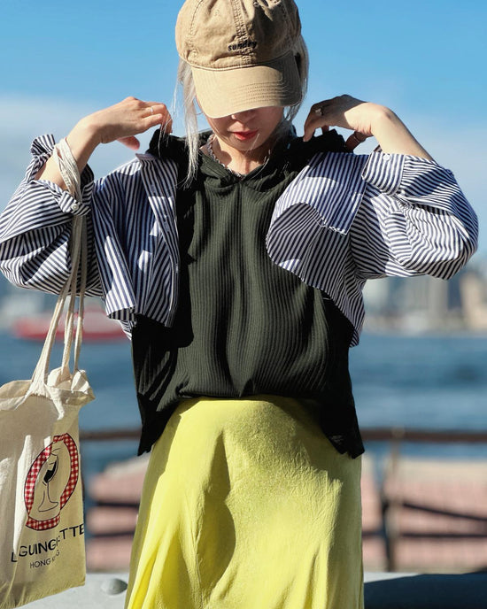 aalis NAJI KNIT cutout shoulder lace hoodie (Dark green)