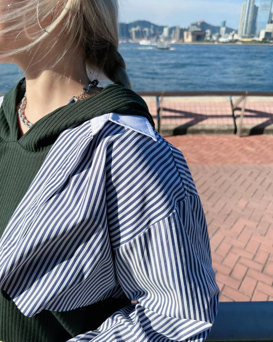 aalis NAJI KNIT cutout shoulder lace hoodie (Dark green)