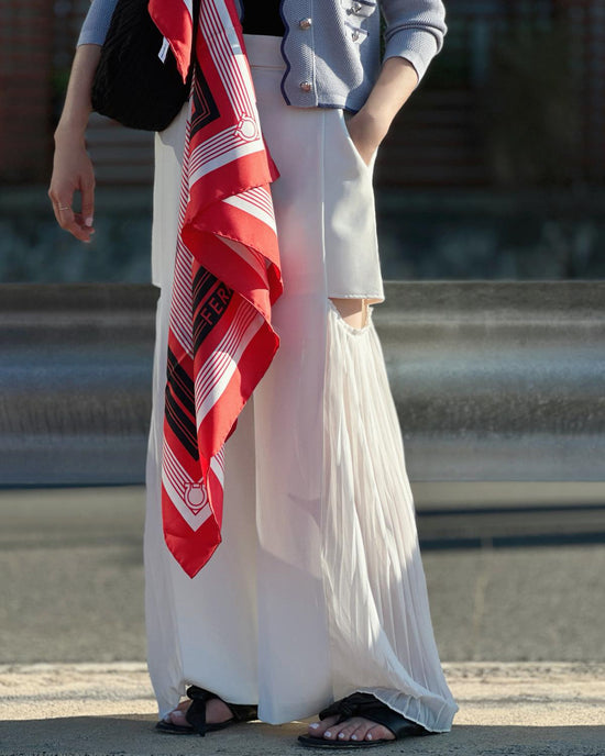 aalis LAM cutout chiffon side pleated pants (White)