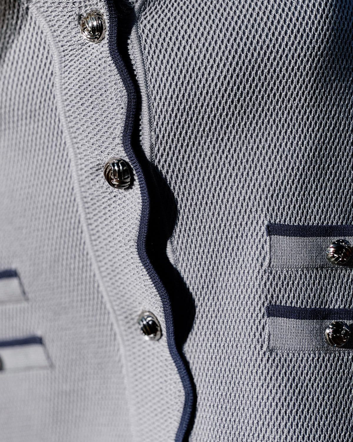 aalis MAG FW25 scallop edge color blocking 4 pockets cardigan (Light blue mix)