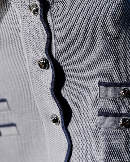 aalis MAG FW25 scallop edge color blocking 4 pockets cardigan (Light blue mix)