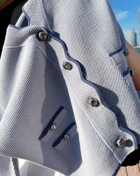 aalis MAG FW25 scallop edge color blocking 4 pockets cardigan (Light blue mix)