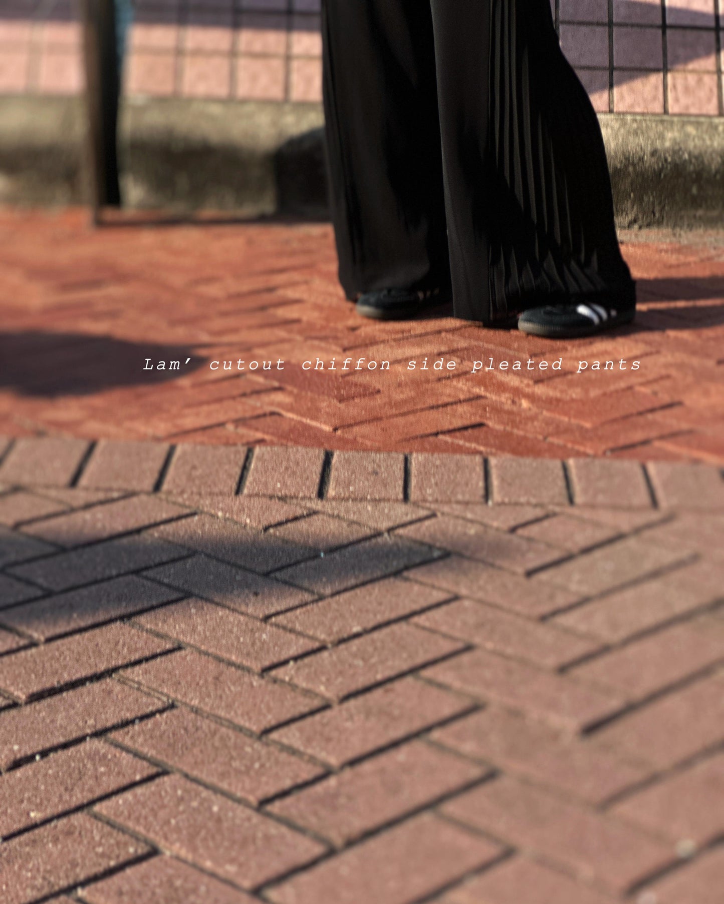 aalis LAM cutout chiffon side pleated pants (Black)