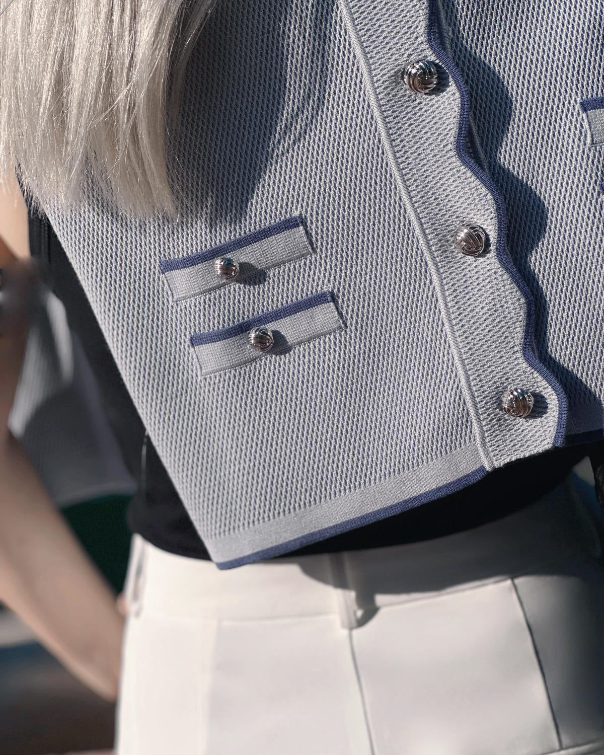 aalis MAG FW25 scallop edge color blocking 4 pockets cardigan (Light blue mix)