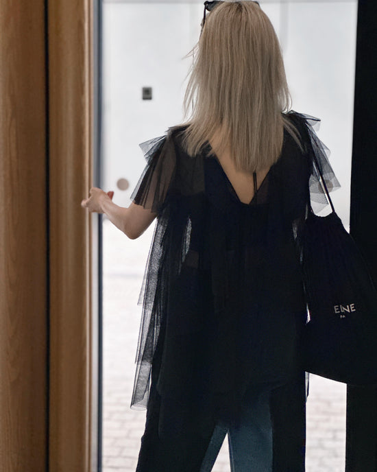 aalis OMARI Deep V frill mesh top (Black)