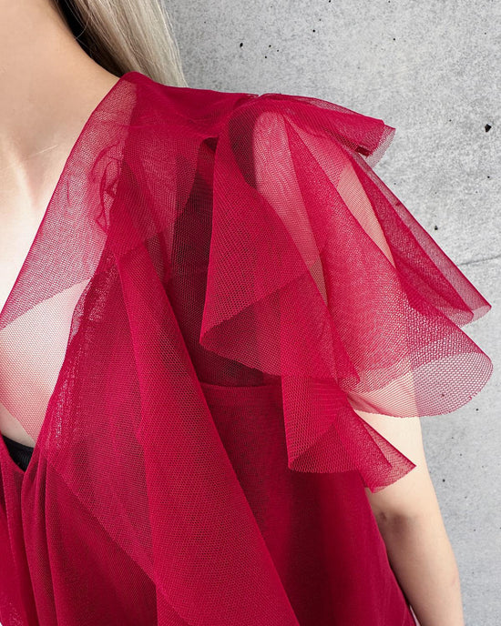 aalis OMARI Deep V frill mesh top (Dark red)