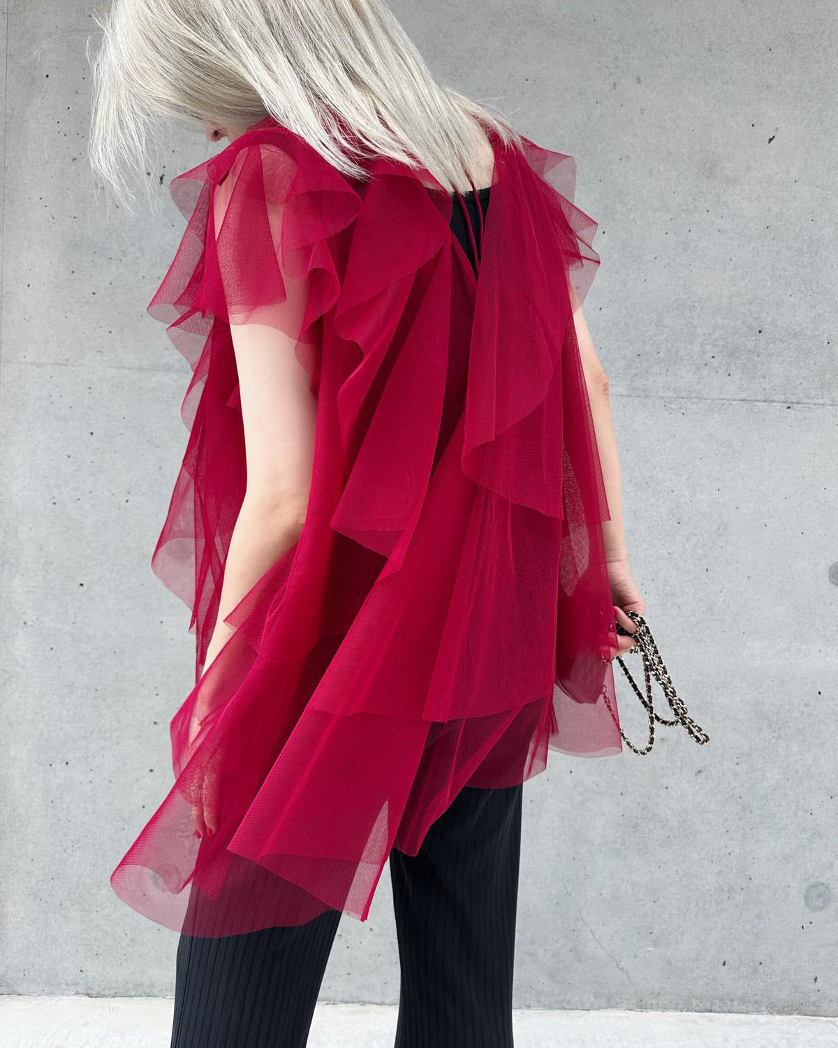 aalis OMARI Deep V frill mesh top (Dark red)