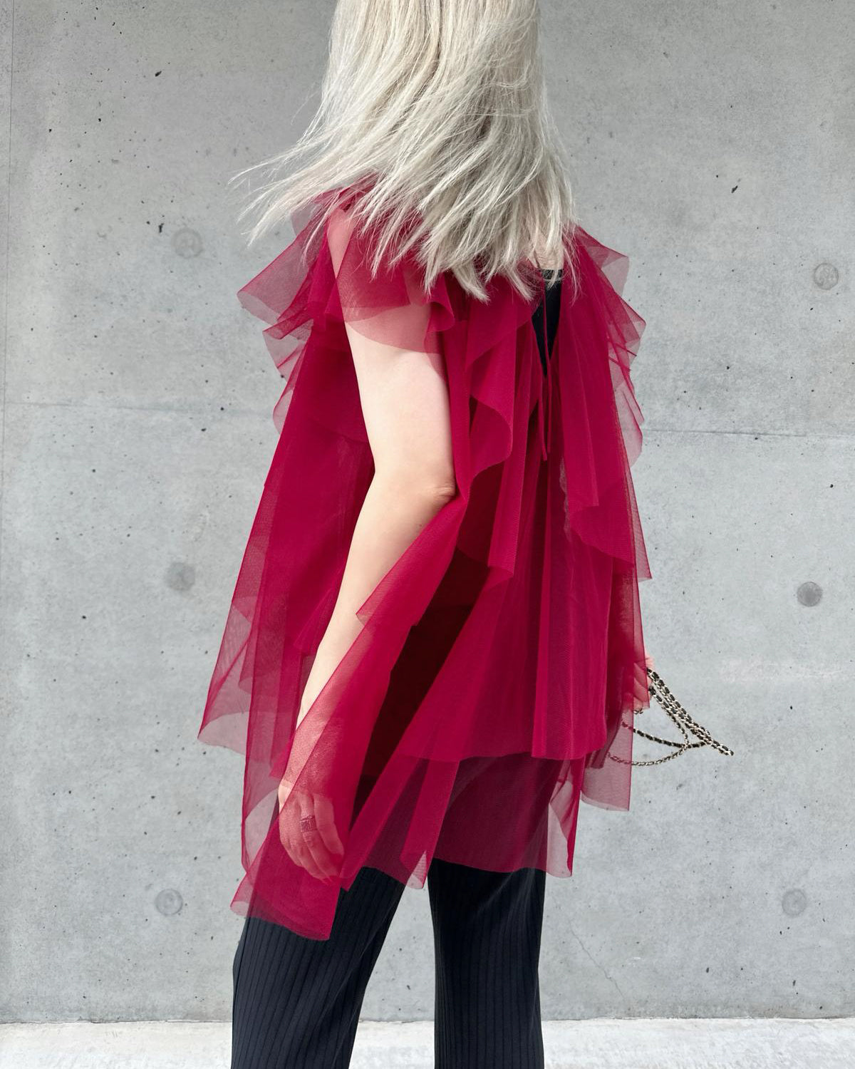 aalis OMARI Deep V frill mesh top (Dark red)