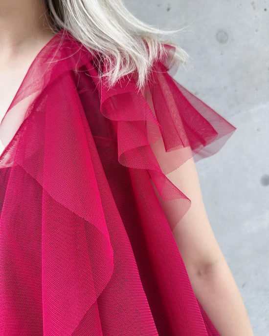 aalis OMARI Deep V frill mesh top (Dark red)