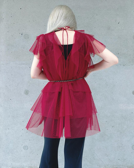 aalis OMARI Deep V frill mesh top (Dark red)