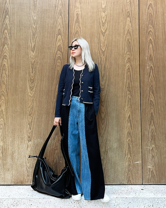 aalis MAG FW25 scallop edge color blocking 4 pockets cardigan (Navy mix)