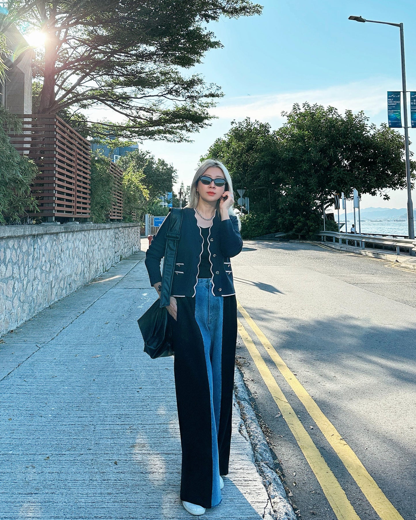 aalis MAG FW25 scallop edge color blocking 4 pockets cardigan (Navy mix)