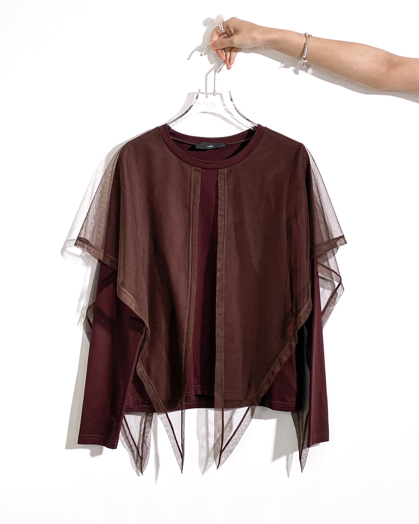 aalis NORAH mesh scarf L/S top (Brown)