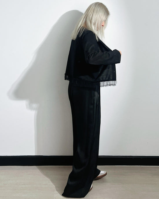 aalis GRAVIA mesh ruching hem cardigan (Black)