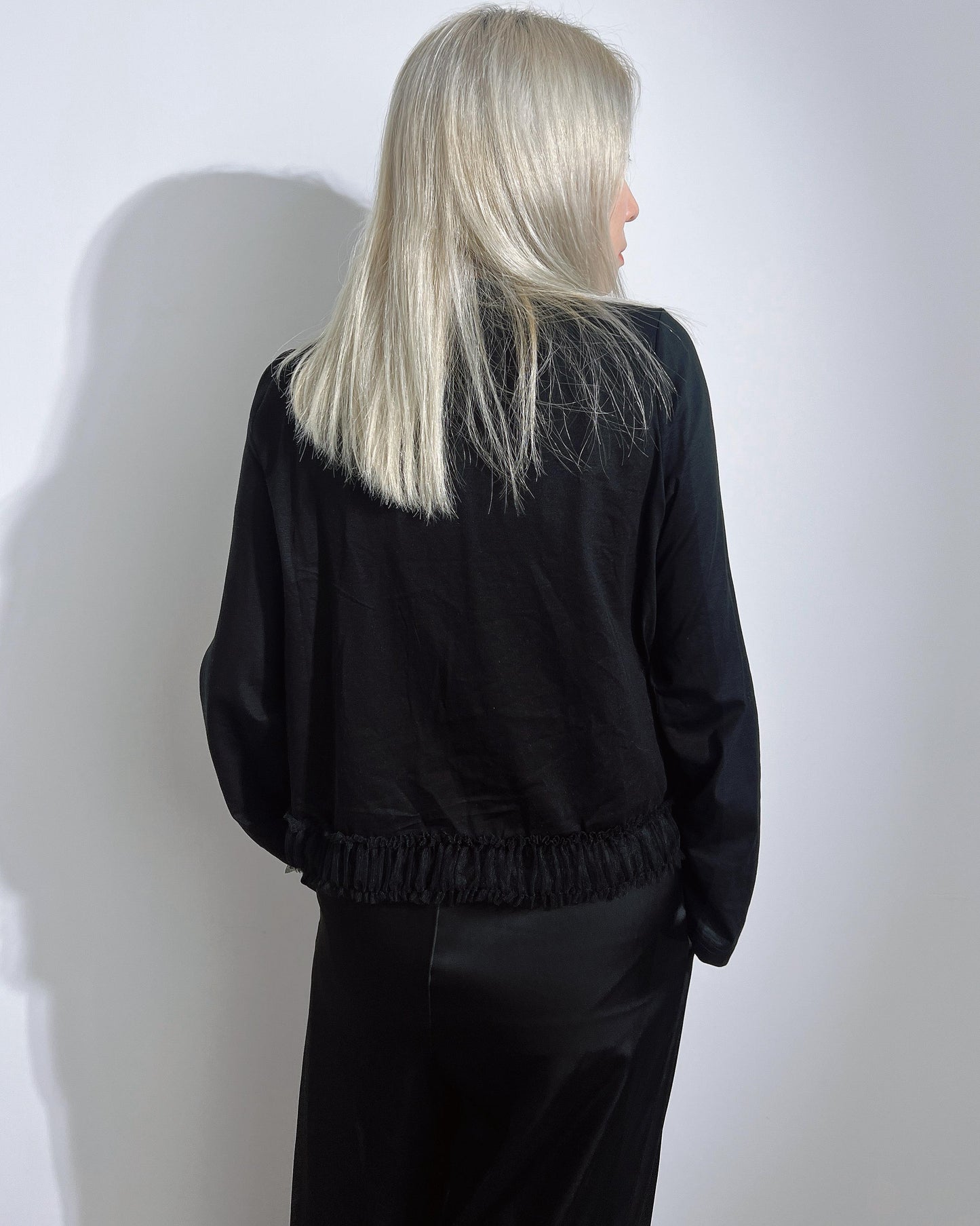 aalis GRAVIA mesh ruching hem cardigan (Black)