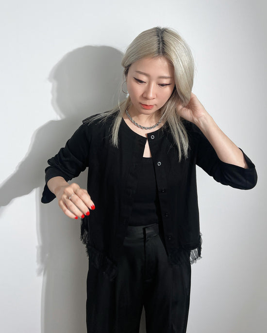 aalis GRAVIA mesh ruching hem cardigan (Black)