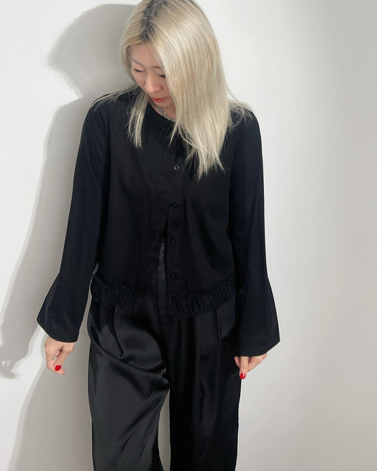 aalis GRAVIA mesh ruching hem cardigan (Black)