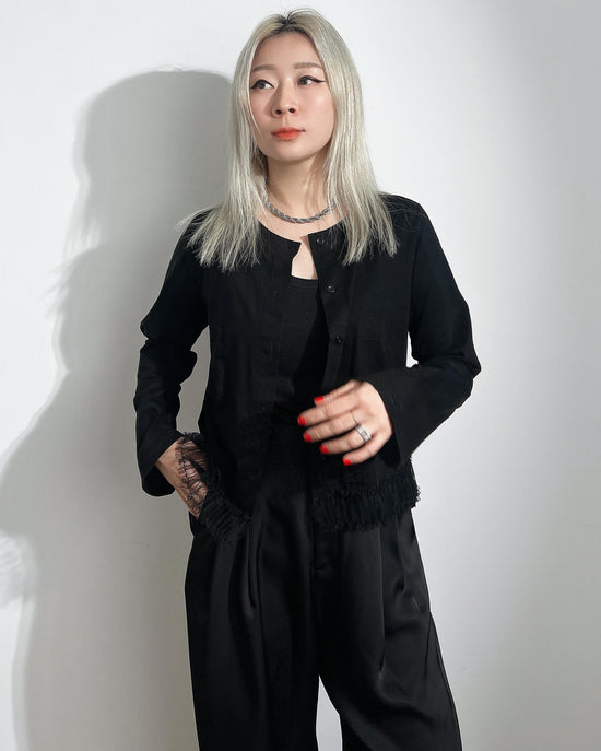 aalis GRAVIA mesh ruching hem cardigan (Black)