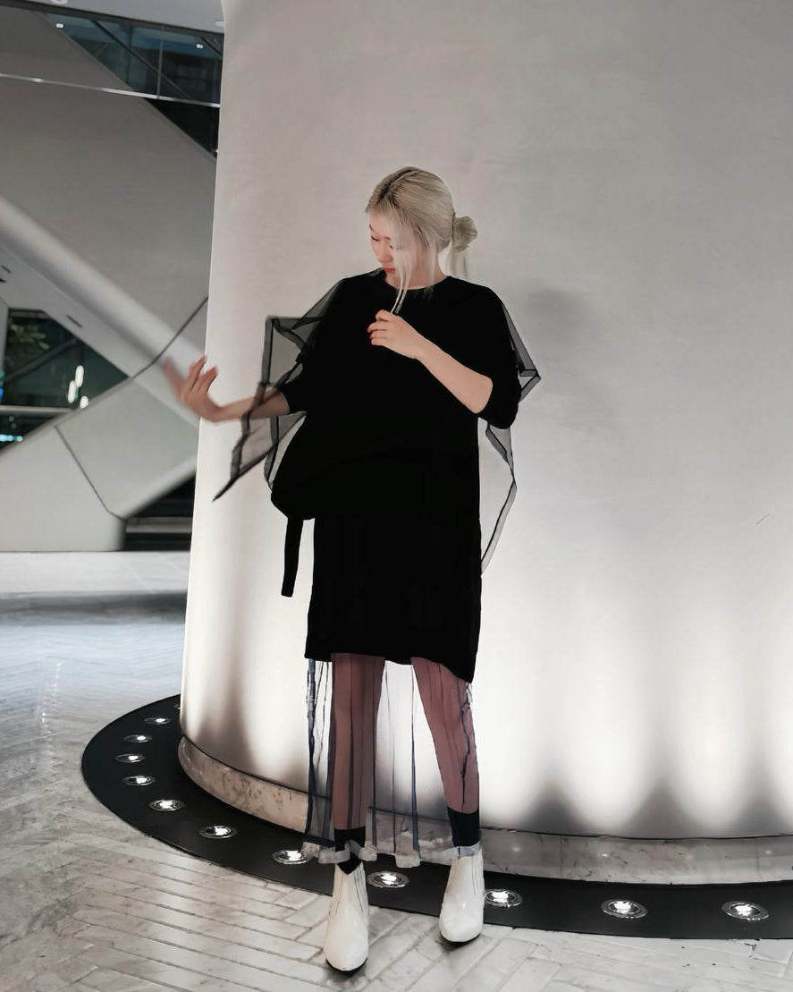 aalis NORAH mesh scarf L/S top (Black)