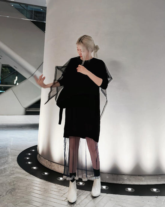 aalis NORAH mesh scarf L/S top (Black)