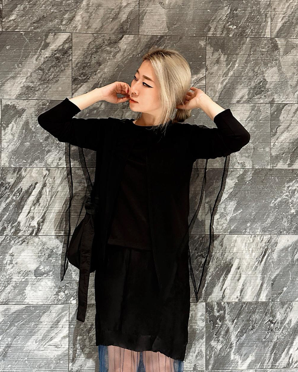 aalis NORAH mesh scarf L/S top (Black)