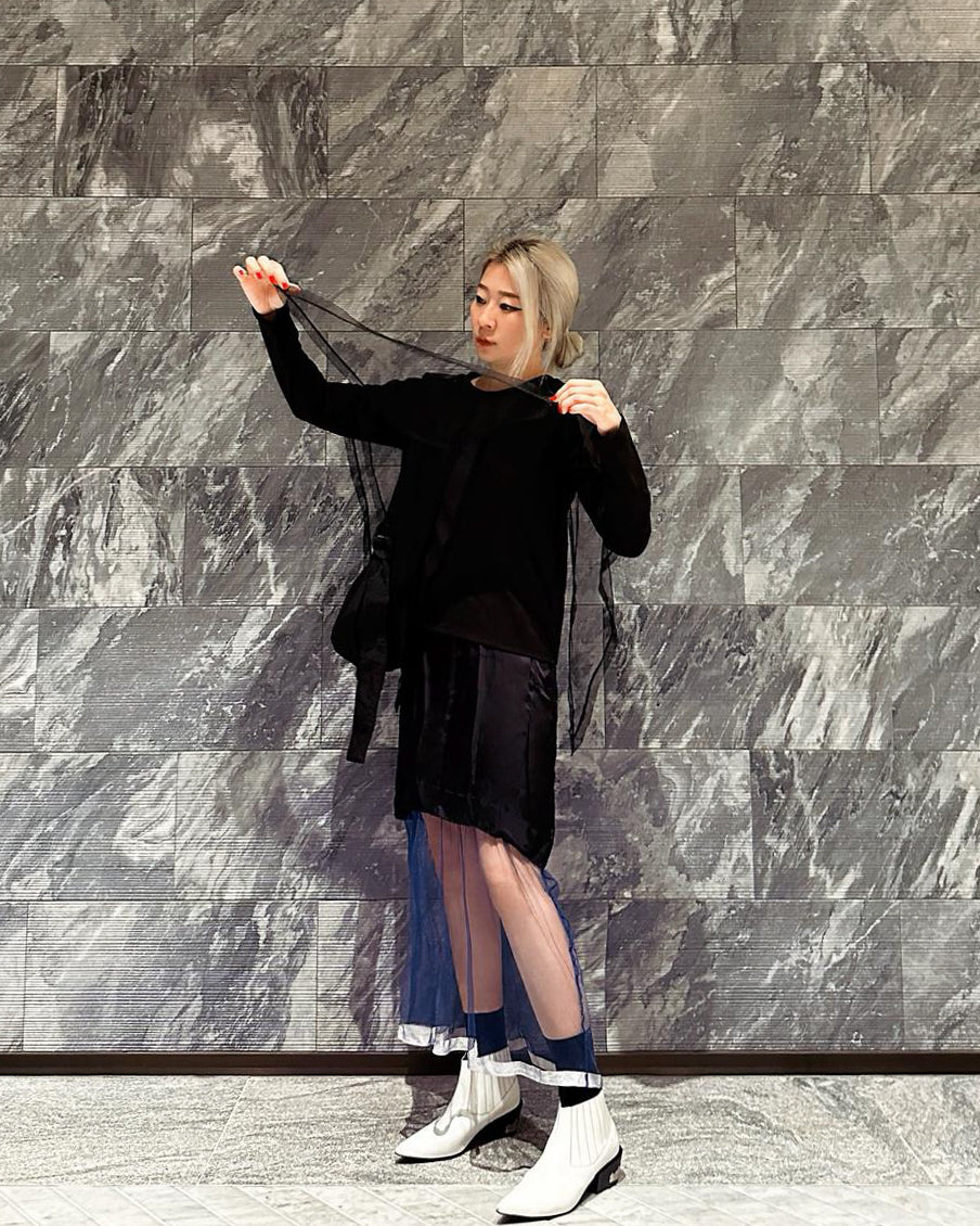 aalis NORAH mesh scarf L/S top (Black)