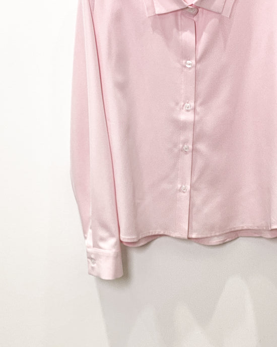aalis INTI mesh detail low collar shirt (Light pink)
