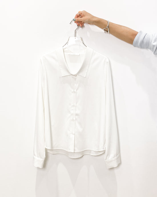 aalis INTI mesh detail low collar shirt (White)