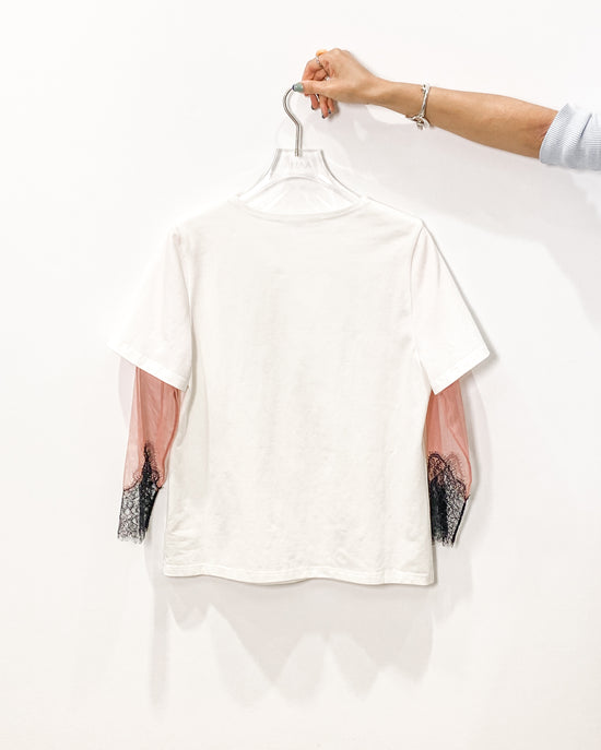 aalis AMARA SS25 mesh lace trim S/S top (White)