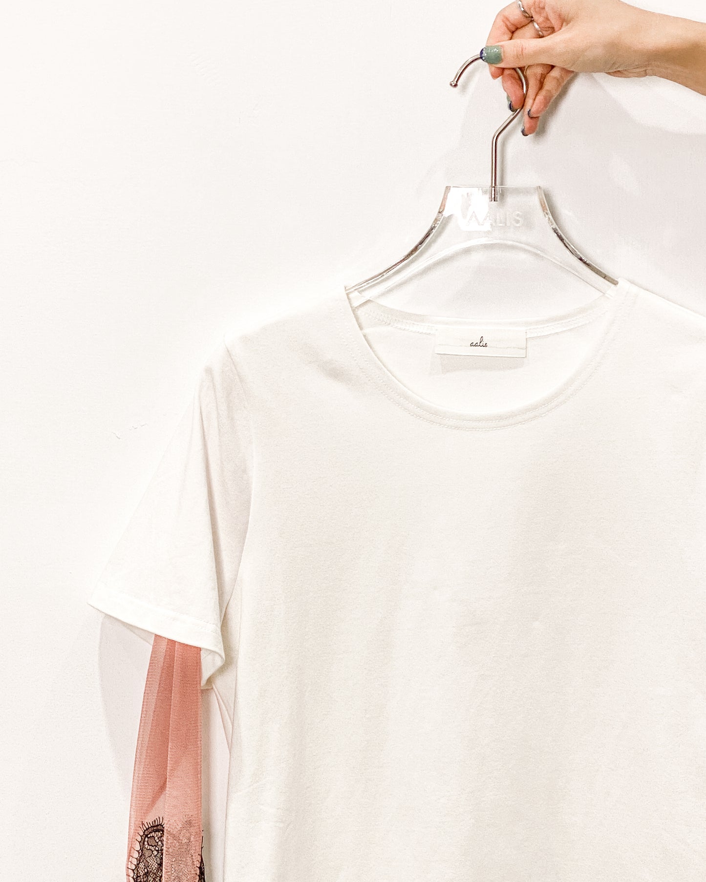 aalis AMARA SS25 mesh lace trim S/S top (White)