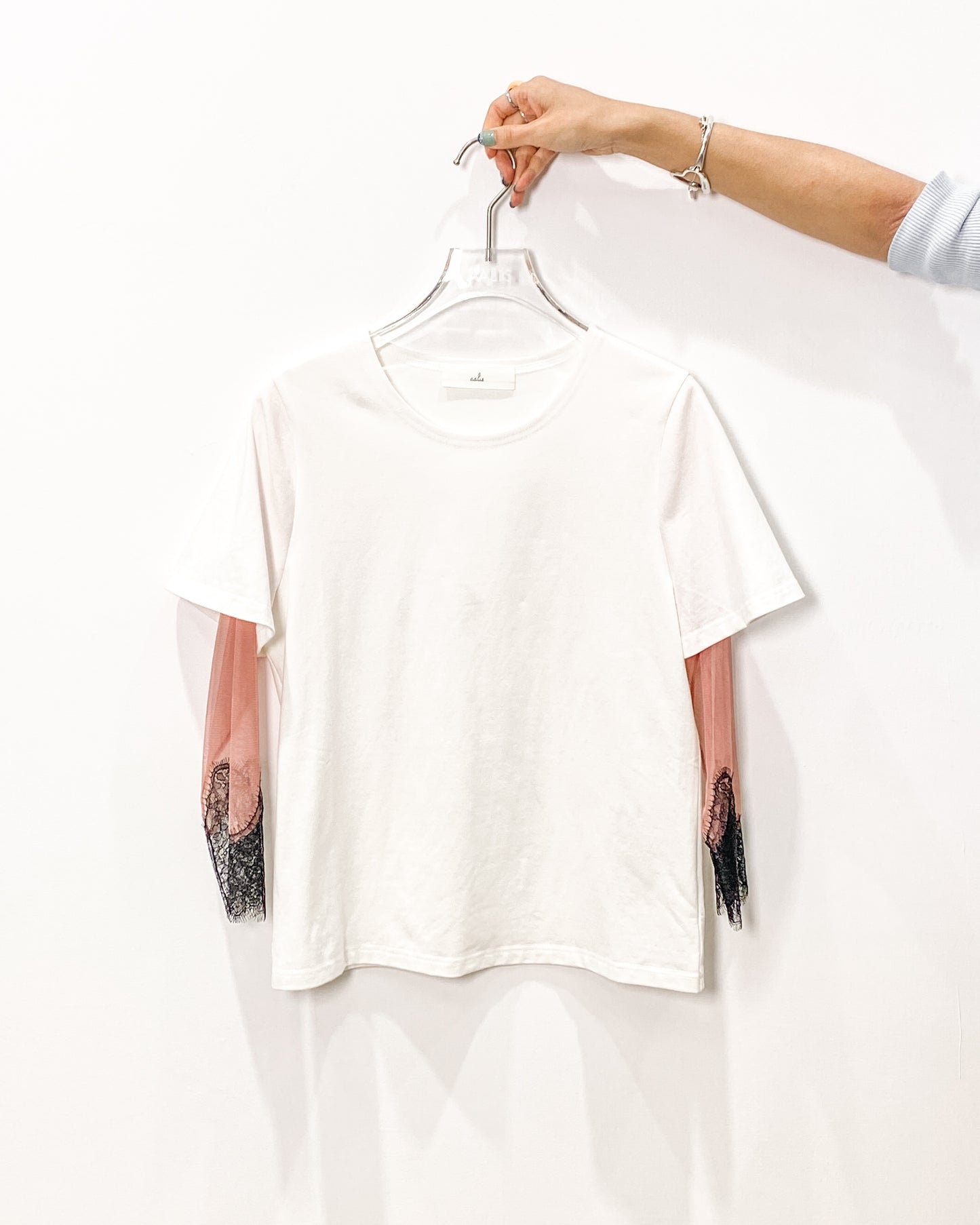 aalis AMARA SS25 mesh lace trim S/S top (White)