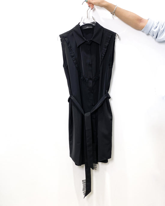 aalis CALLIA Pleated U mesh trim sleeveless shirt dress (Black)