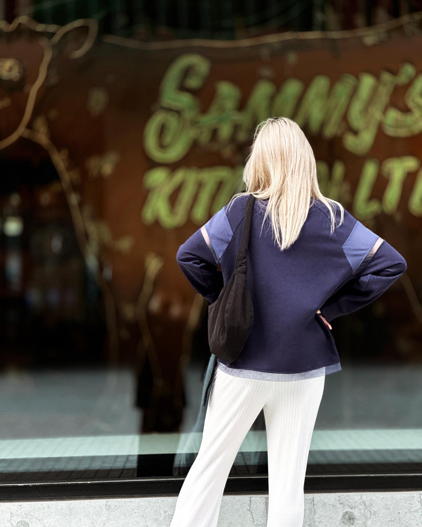 aalis AIKO mesh panel raglan sleeves sweater (Purple Blue)