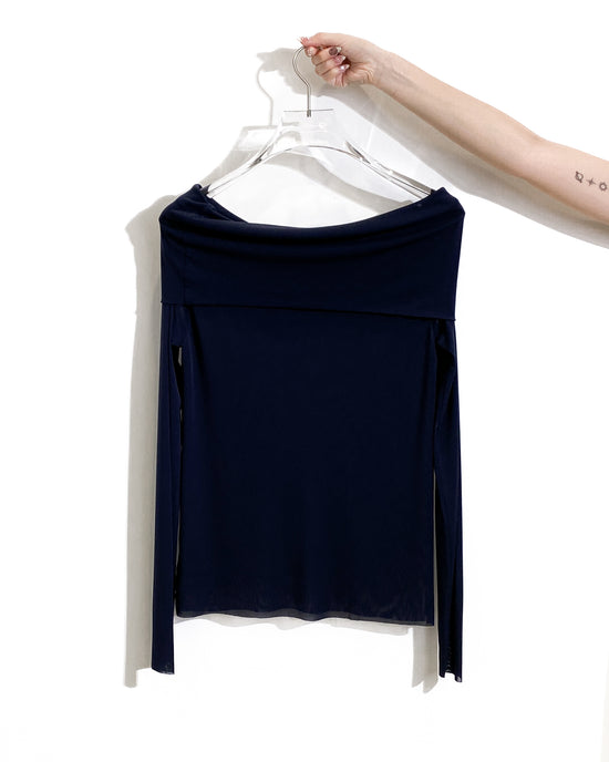 aalis KASA FW25 off shoulder stretch mesh top (Navy)