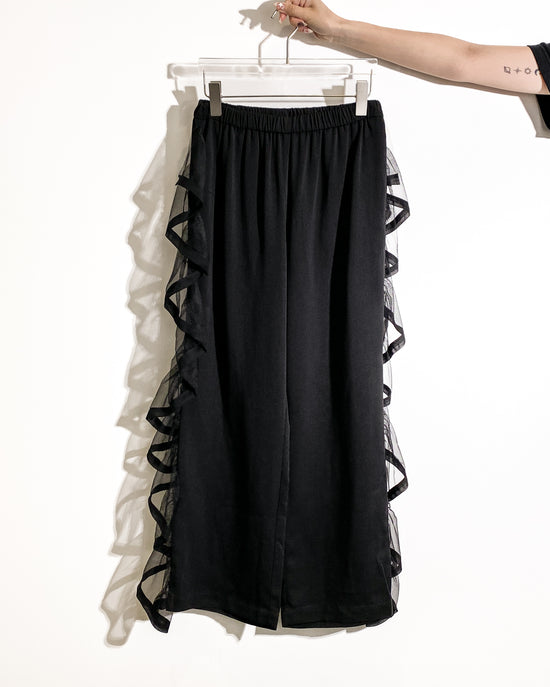 aalis BRIX side mesh ruffle pants (Black)