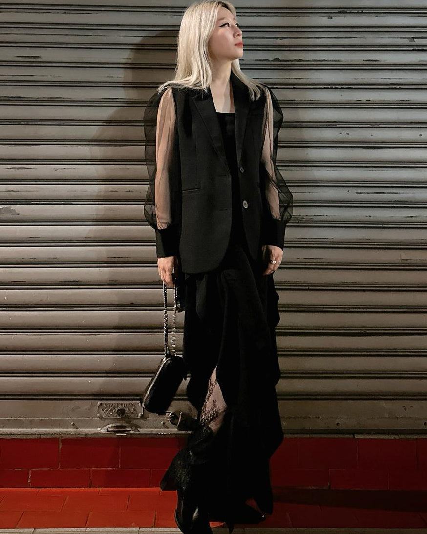 aalis WAWA mesh sleeves blazer (Black)